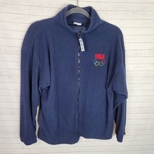USA OLYMPIC COMMITTEE BLUE FLEECE VINTAGE FULL ZIP UP, SZ MEDIUM
